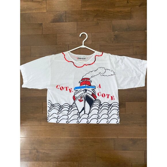 90s vintage novelty nautical sailing sequins cropped cotton tee shirt crop top - Picture 8 of 9